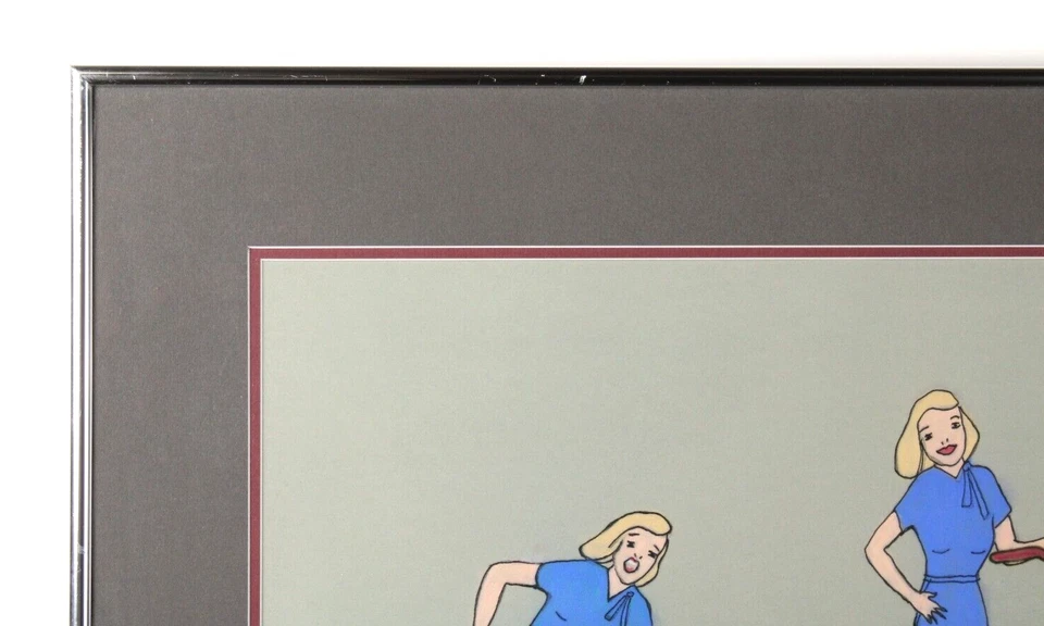 Arte pop vintage años 70 mujeres ciclistas acuarela firmada Edith Moore Foto 4 de 4