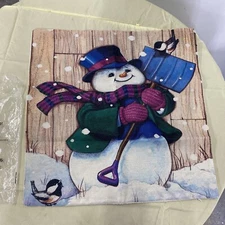Snowman Pillow Cover Painted Canvas Zipper Winter Christmas Holiday 18x18” NIP
