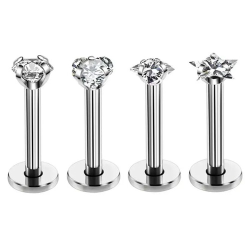 1/4PCS Stainless Steel Lip Labret Piercing Heart CZ Helix Tragus Conch Cartilage - Picture 5 of 12