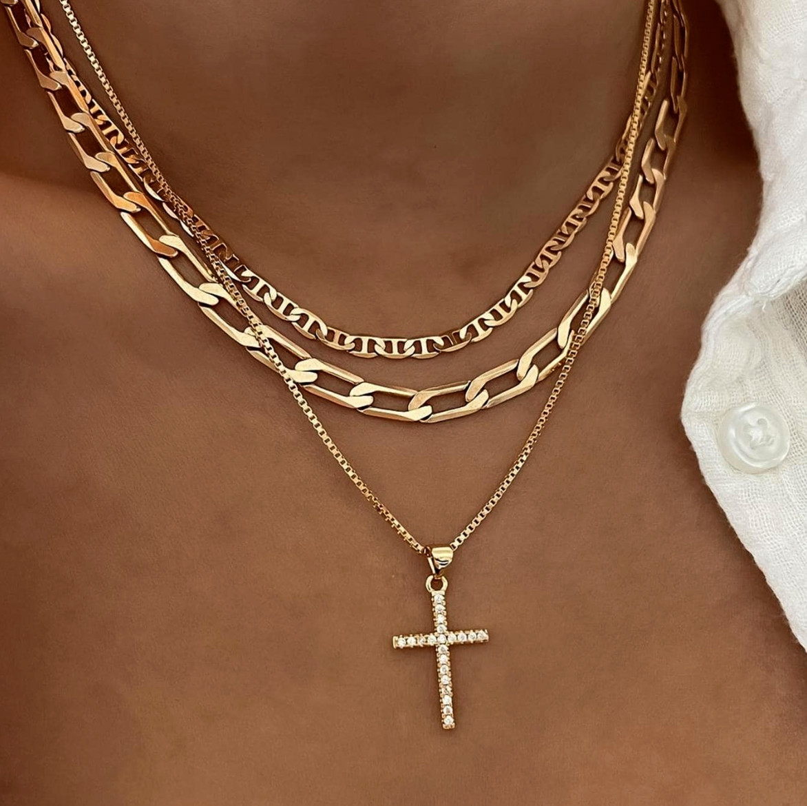 Womens Necklaces Cross Pendant 18K Gold Plated Stainless Steel