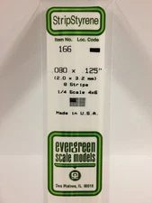 Evergreen # 166 Styrene Strip .080x.125" (8) A Scale MIB