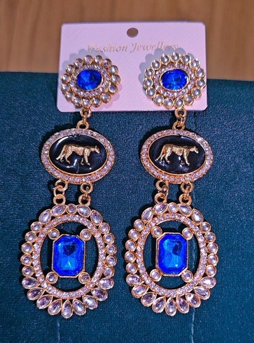 Stunning Statement Blue Leopard Drop Earrings - Picture 6 of 86