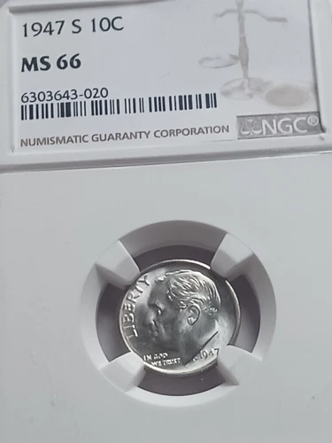 1947 S ROSEVELT DIME, NGC MS66
