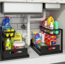 2 Pack Under Sink Organizer, Slide Out Storage Shelves for Kitchen & Bathroom
