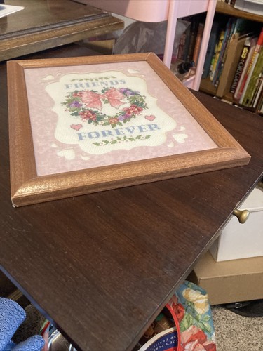 Friends Forever counted cross stitch completed matted framed floral handmade - Picture 6 of 8