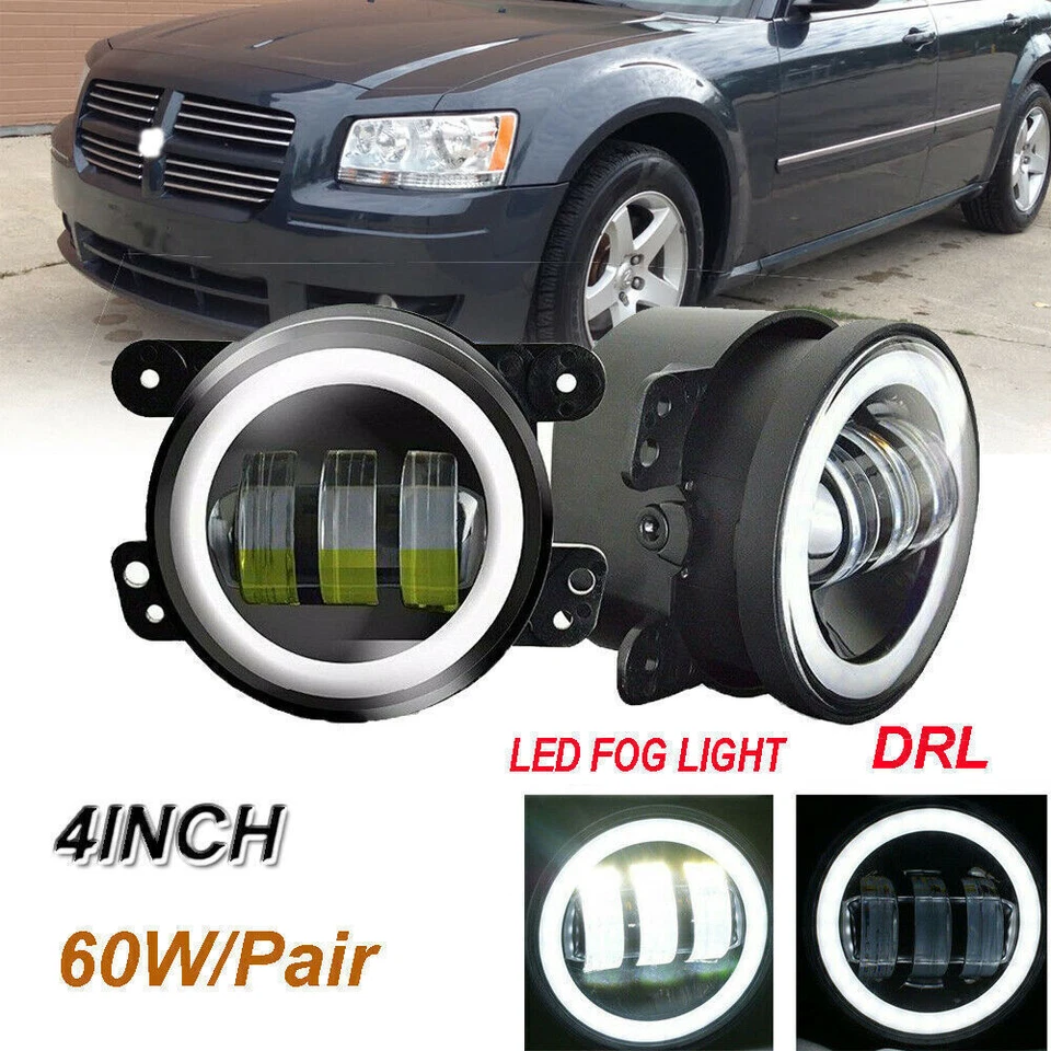 Par de luces antiniebla LED negras de 4" para Jeep Wrangler JK TJ LJ para Dodge Journey Foto 2 de 4