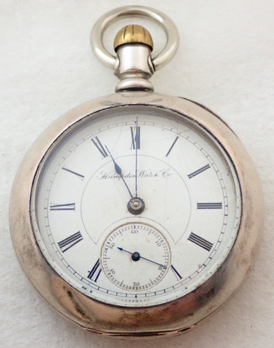 ANTIQUE 18s HAMPDEN GRADE 55 15 JEWEL 4oz COIN SILVER POCKET WATCH
