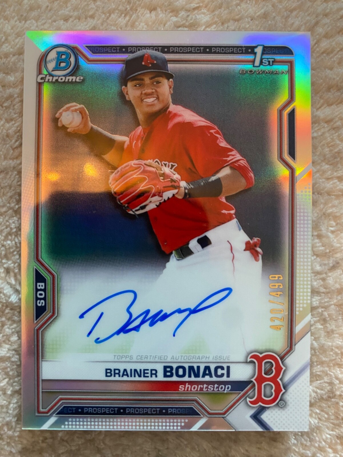 2021 Bowman #CPA-BB Brainer Bonaci Chrome Prospect Autographs Refractor #/499