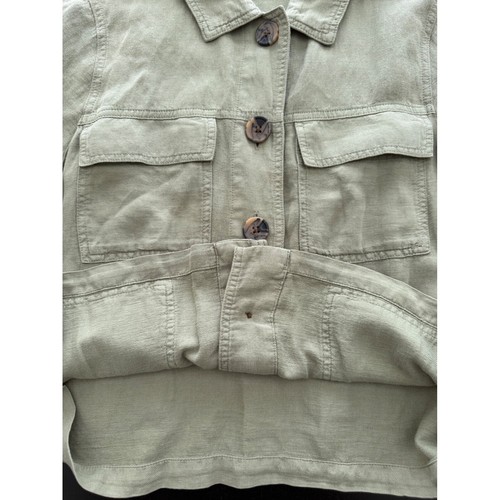 Nicole Miller Lino Fatiga Utilidad Camisa Chaqueta Mujer M Verde Oliva Ligera - Imagen 11 de 13
