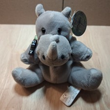 1999 Coca-Cola Rhiny Tanzania Rhinoceros Plush Bean Bag Toy w/ Tags Gray Rhino