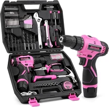 147 Piece Pink Power Drill Drivers Tool Set with 12V Cordless Drill