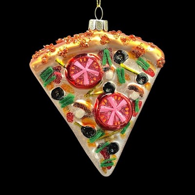 JS Blown Glass Slice Of Pizza Christmas Ornament