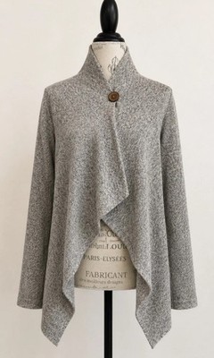 Bobeau Asymmetrical Button Wrap Cardigan Heather Gray Soft Knit Small