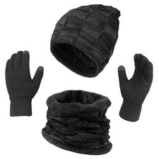 KRATARC Winter Warm Scarf Beanie Hat Glove Neck Gaiter Set Outdoor Black