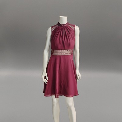 Vera Mont Cocktail Dress Burgundy Lace Panel Skater Size 40 Elegant 222