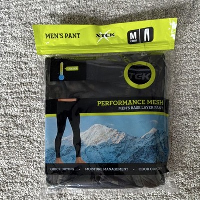 XTEK Men's Mesh Base Layer Pant Black M Quick Drying Odor Control Winter Sports
