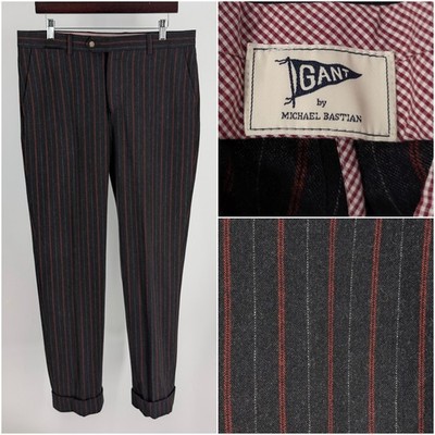 Archival Gant Michael Bastian Charcoal Wool Red Pinstripe Cuffed Pants 34 32