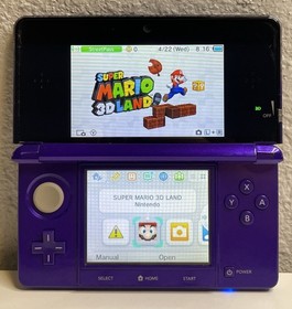 Nintendo 3DS Midnight Purple Console Bundle W/ Charger + 3 Games Tested 