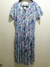 Vintage Purple Green Floral Dress Size 12 Pleated 