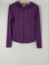 Under Armour Womens Purple Heatgear Thumbholes Fitted Pullover Hoodie Size M