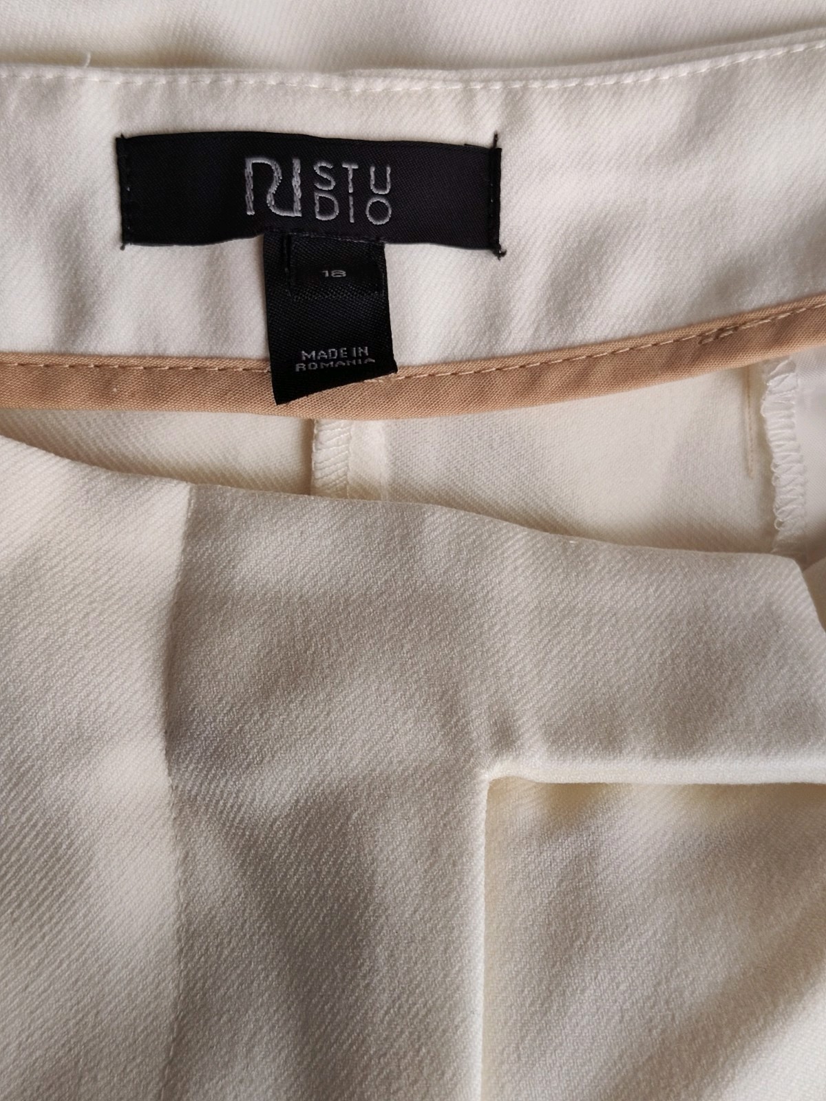 River Island Studio, Cream Wide Leg Trousers Size 18 image 3