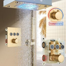 LED Thermostat Unterputz Duscharmatur Set Gold Regendusche Duschsystem mit iBox