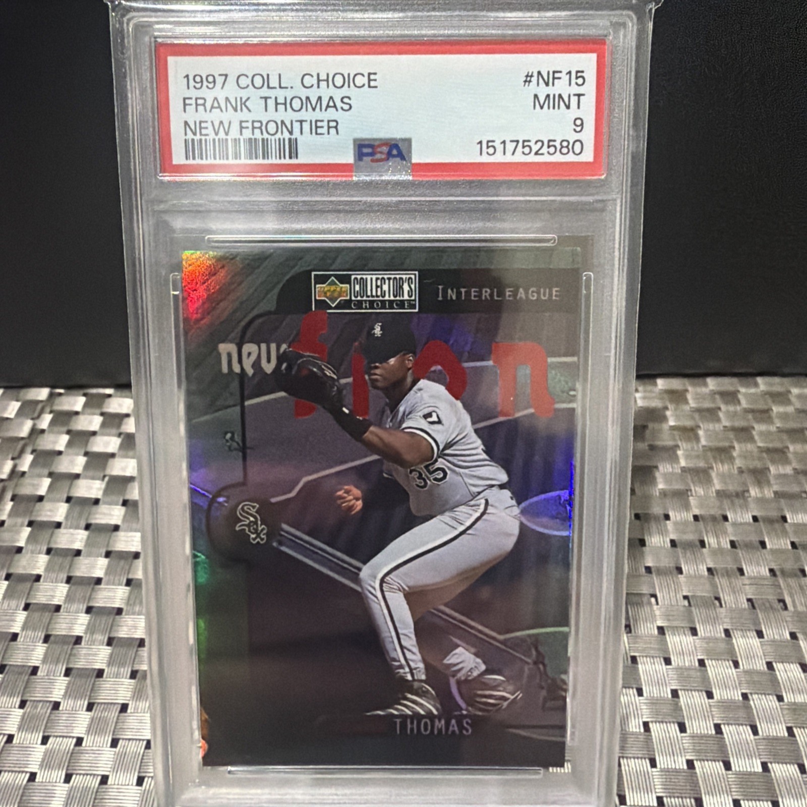 1997 UD Collector's Choice Interleague Frank Thomas White Sox NF15 Holo PSA 9 view 1