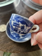 Blue Willow Pattern Porcelain Cup  Saucer Set Blue White Glossy Made in Japan