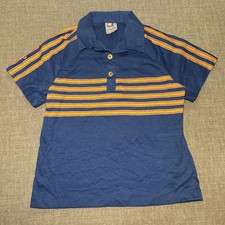 VTG OCEAN PACIFIC SUNWEAR 70s 80s Blue Rainbow Striped Polo Shirt M Wood Buttons