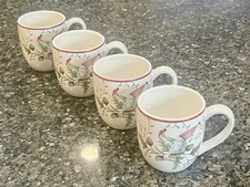 NEW Pottery Barn Forest Gnome, Pinecone, Christmas Lights, Stoneware Mugs, Set/4