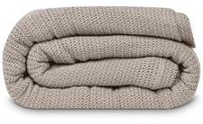 Linteum Textile Supply Leno Weave Taupe Blanket, Queen 100% Cotton, Lightweight,