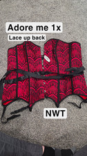 Adore Me Red/Black Lace Corset Top Bustier Lace-Up Back Plus Size 1X