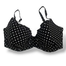 Pour Moi Swimwear Bikini Top US 34 I / UK 34 G Black  White Polka Dot Swim Bra