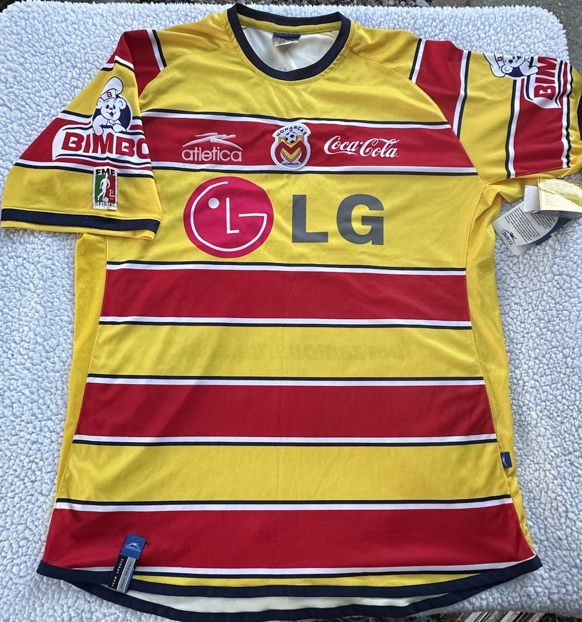 NEW Atletica Morelia 2002-03 Soccer Jersey XL Yellow Red Black With Tags, RARE