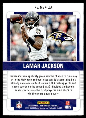 2022 Panini Contenders #MVP-LJA Lamar Jackson MVP Contenders Emerald - Picture 2 of 2