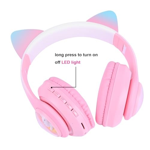 Cat Ear Kids Headphones Wireless, LED Light up Bluetooth Headphones Pink Pro - Picture 5 of 7