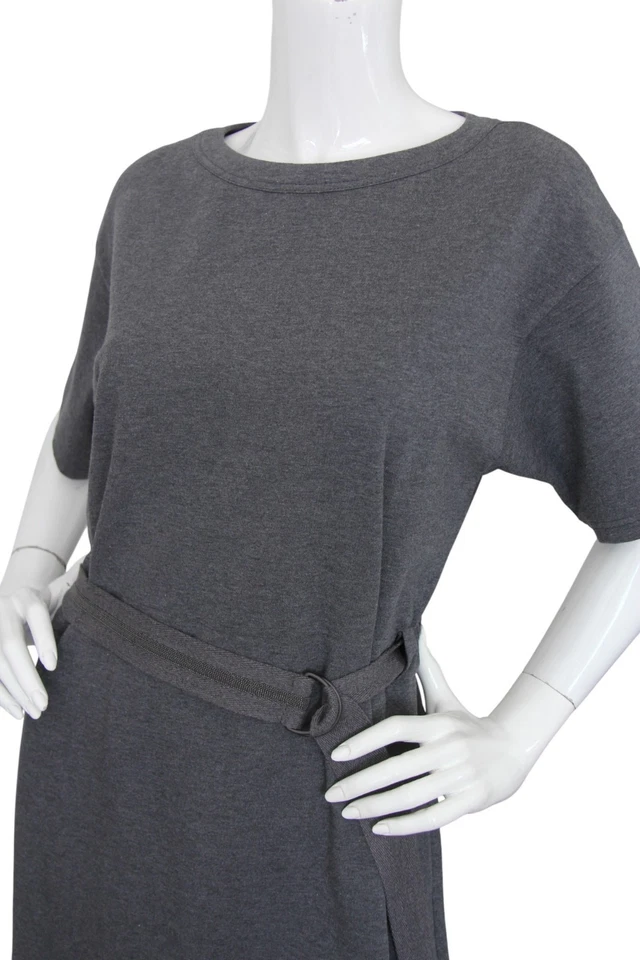 Brunello Cucinelli Dress Gray Cotton Beaded Belt Short Sleeve NWT Size Small - Image 3 of 4