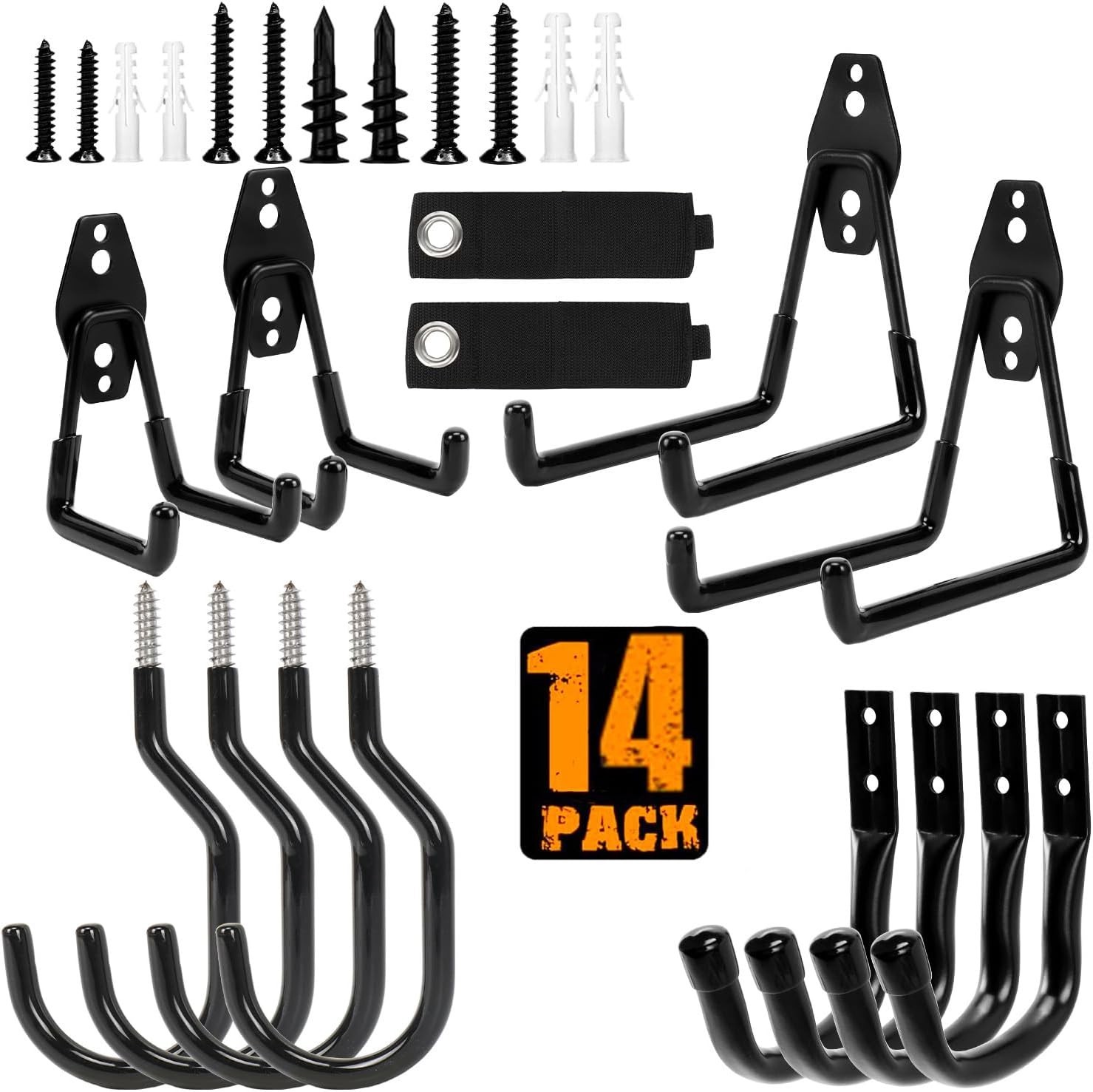 Heavy Duty Garage Hooks Wall Mount Solid Steel Storage For Bike Tools 14 Pack