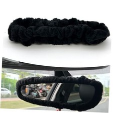 Car Rearview Mirror Cover, Cute Elastic Plush Rear View Mirror 1 PC Black