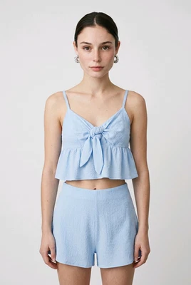 Top femme bleu ciel NA-KD Taille 32 À bretelles avec nœud élégant Crop top été - Photo 1/4
