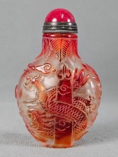 Drago cinese fenice intagliato Pechino sovrapposizione vetro bottiglia tabacco