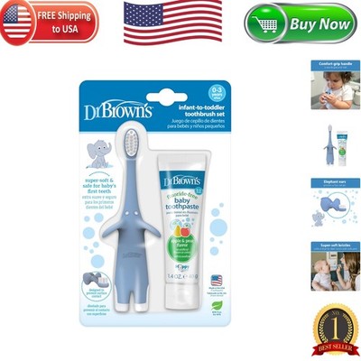 Baby's First Toothbrush & Toothpaste Set: Fluoride-Free, Comfortable Grip, Blue