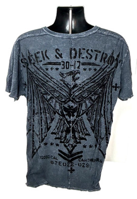 Affliction Raw State T-Shirt Seek and Destroy Double Sided MMA Grunge Shirt Sz L