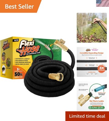 Heavy Duty 50FT Expandable Water Hose - Brass Connectors & Latex Protection