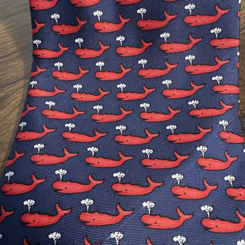 Museum Artifacts Handmade Whale Blue and Red Tie 100% Silk - Picture 2 of 4