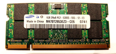 Samsung 1GB, PC2-5300S-555-12-E3, DDR2 SDRAM, 667 MHz , SO-DIMM M470T2953EZ3-CE6