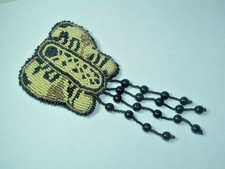 VINTAGE HAND-CRAFTED GLASS SEED BEAD BUTTERFLY HAIR BARRETTE LEATHER BACKING
