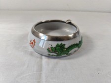 Art deco großer Meissen Aschenbecher - grüner Hofdrache - 925 Silber Montour