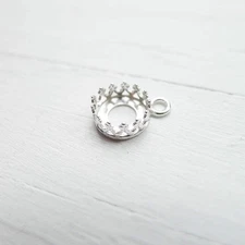 Sterling Silver Crown Bezel Drop – 8mm Cabochon Setting for Pendant or Earrings