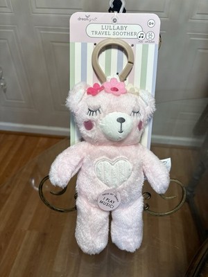Dreamgro Lullaby Travel Pink Teddy Bear Plush Stroller Clip Plays Old MacDonald